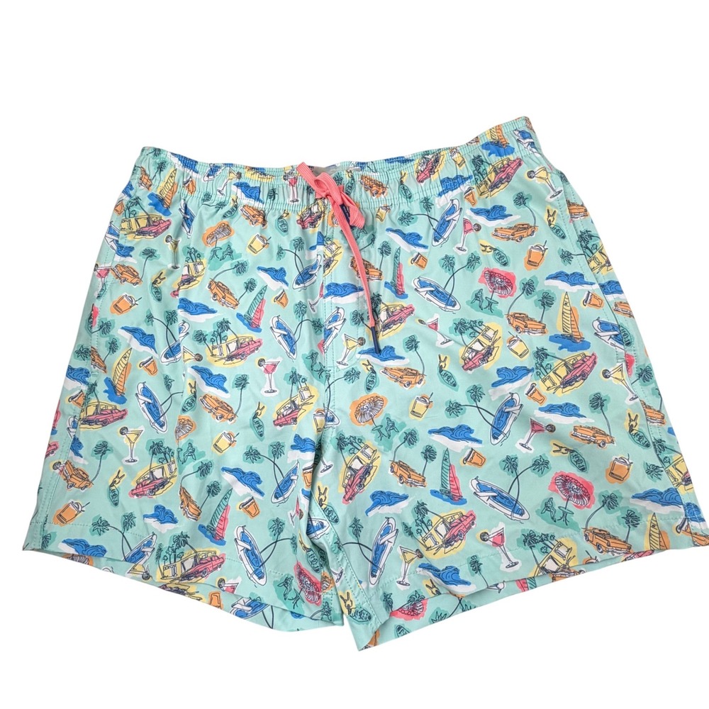 Southern Tide Mens Swim Trunks Large Mint Green Beach Vacation Print Shorts